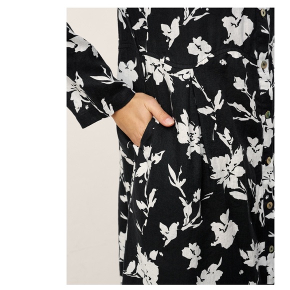 100% Linen Floral Printed Gathered Maxi Dress ELODIE - Picture 5 of 10